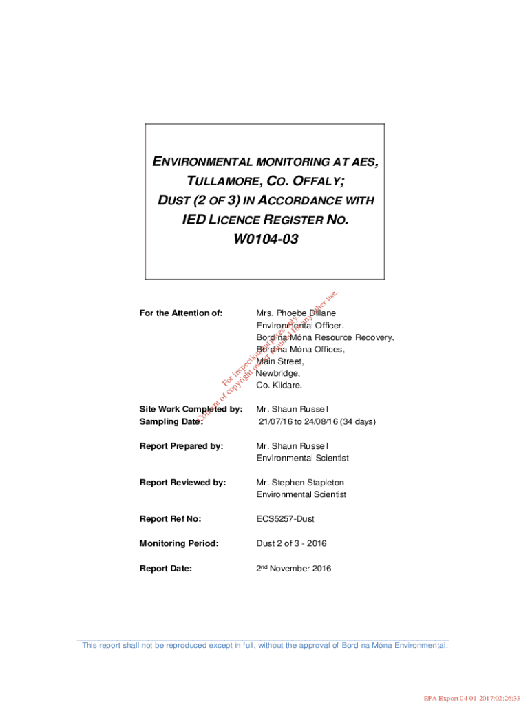 Fillable Online Environmental monitoring at AES, Tullamore, Co. Offaly