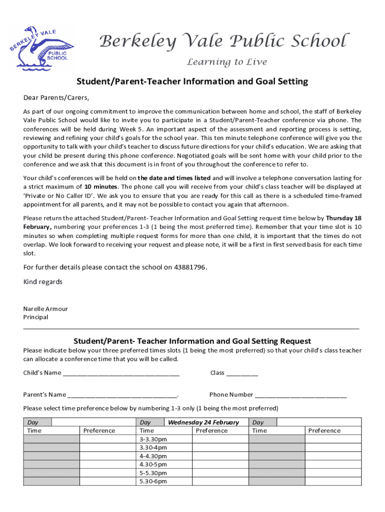 Fillable Online Student/Parent-Teacher Information and Goal Setting Fax ...
