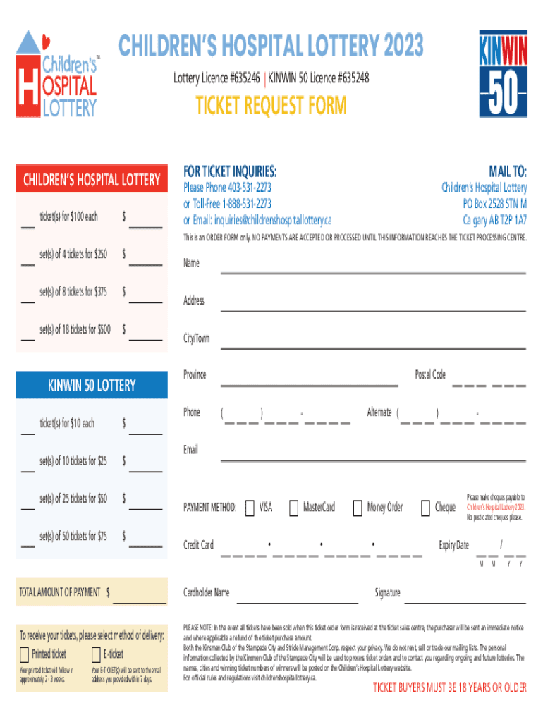 Fillable Online ticket request form The Alberta Children's Lottery 2023 Fax Email Print