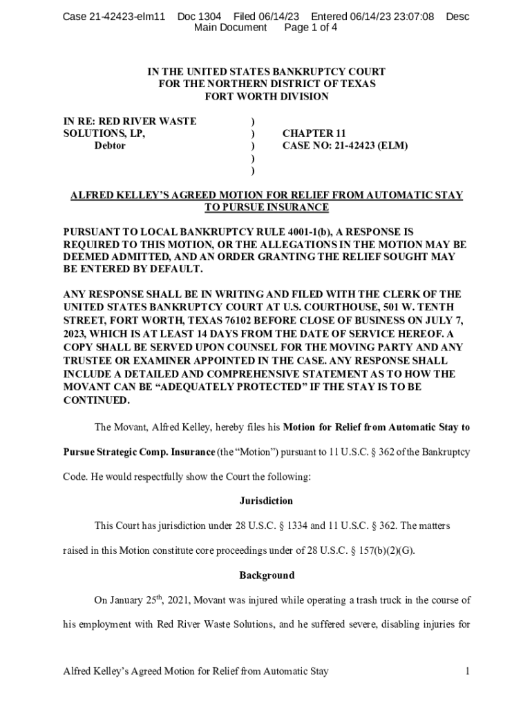 Fillable Online Motion to Lift Stay Kelley Fax Email Print pdfFiller