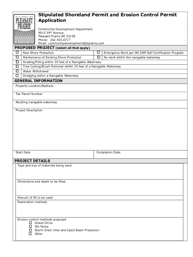 Fillable Online Village of Pleasant Prairie, WI Permits and Procedures