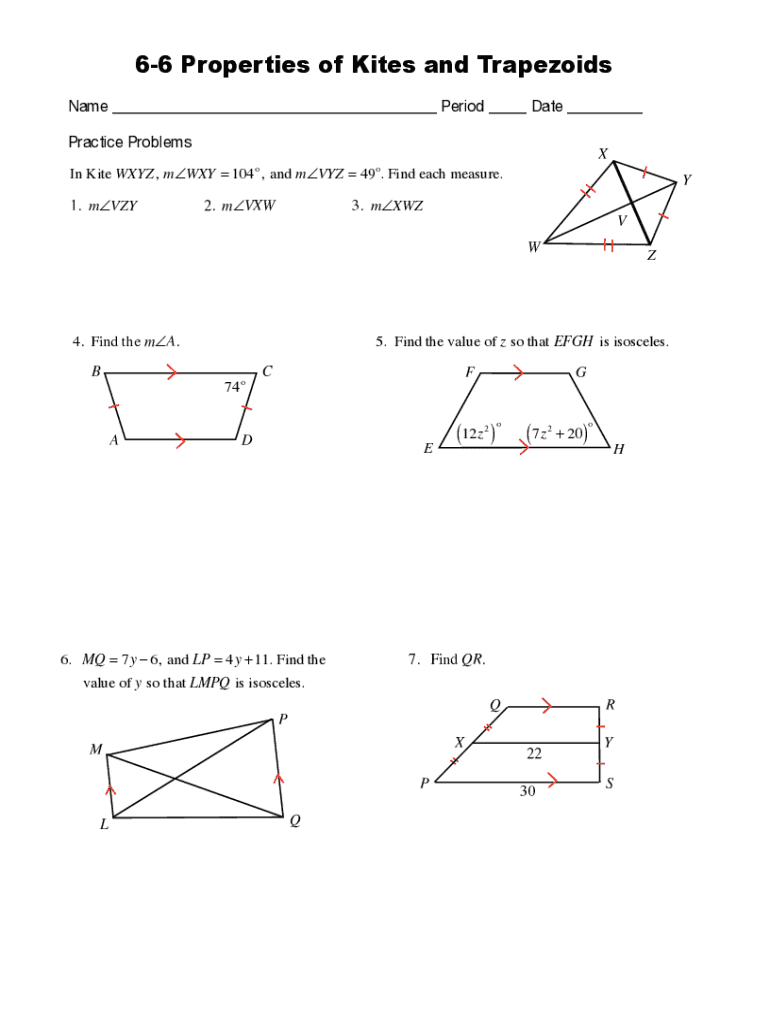 Fillable Online 66 Trapezoids and Kites Worksheet 4.pdf Name Period Fax Email Print pdfFiller