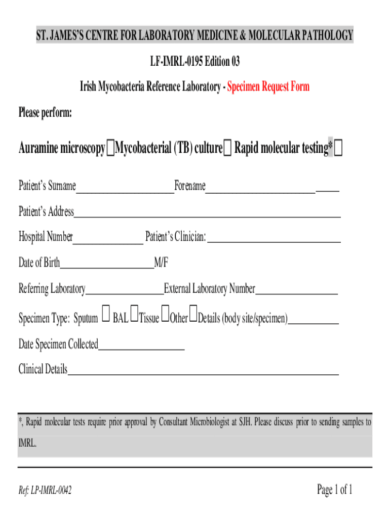 Fillable Online IMRL Specimen Request Form Fax Email Print pdfFiller
