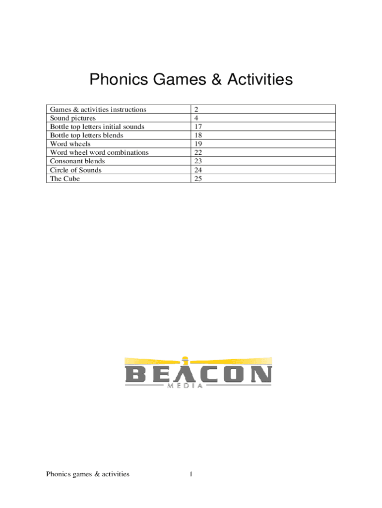 Fillable Online Phonics Bloom Phonics Games for the Classroom and Home