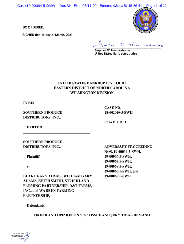Fillable Online Southern Produce Distributors, Inc. v. Adams Fax Email