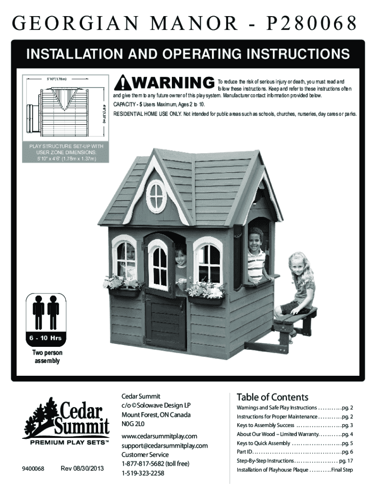 Fillable Online Cedar Summit Playhouse Instructions Fax Email Print