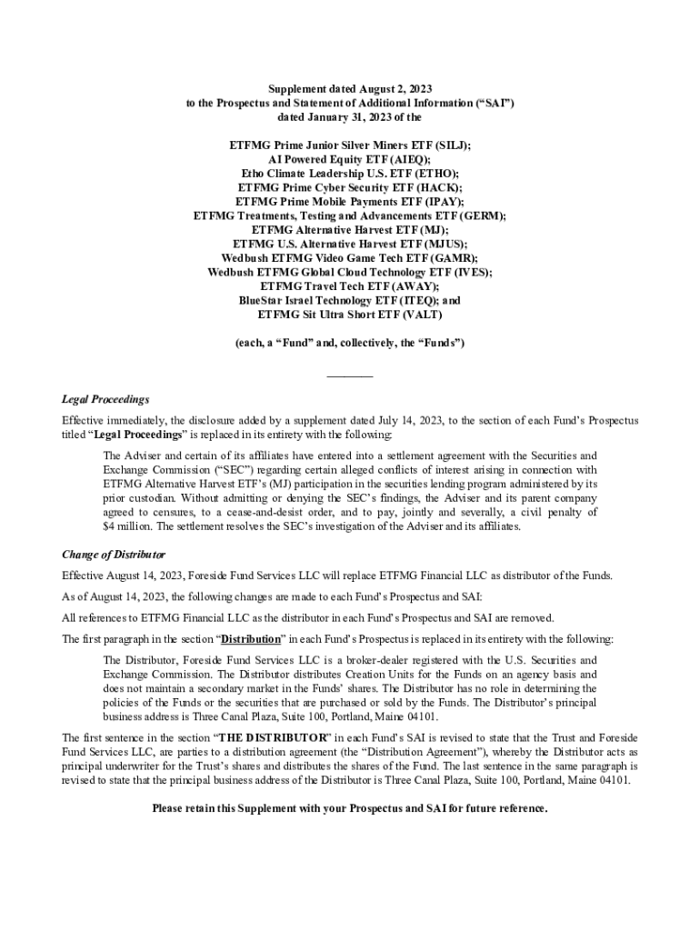 Fillable Online ETFMG AI Powered AIEQ Summary Prospectus Fax Email