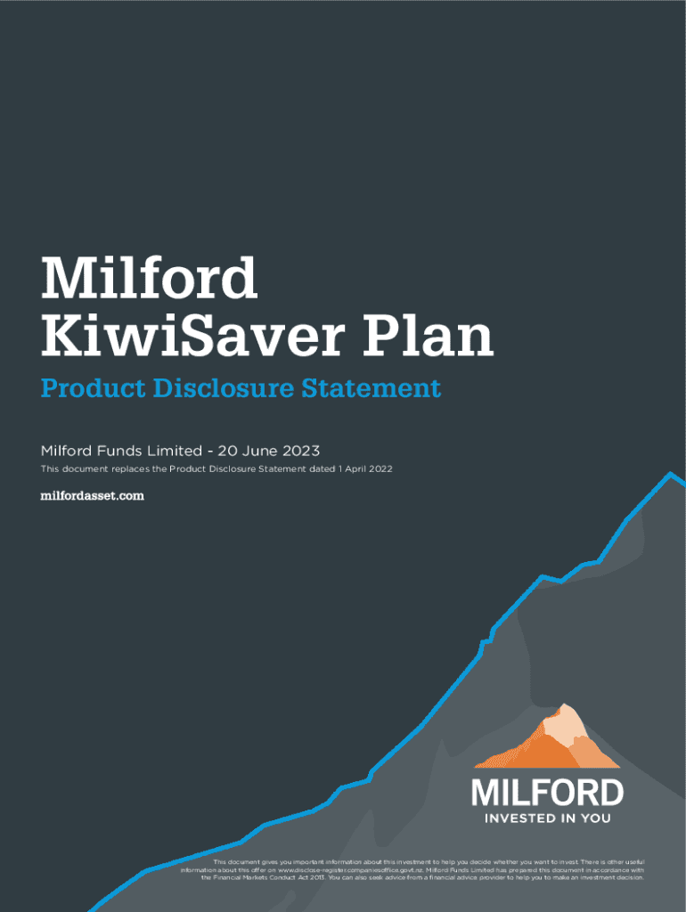 Fillable Online Milford KiwiSaver Plan Product Disclosure Statement