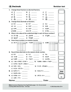 8. Fractions 1 Revision test