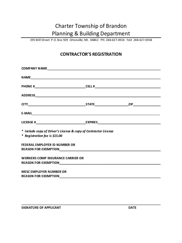 Fillable Online Brandon Township Planning & Building Department Fax