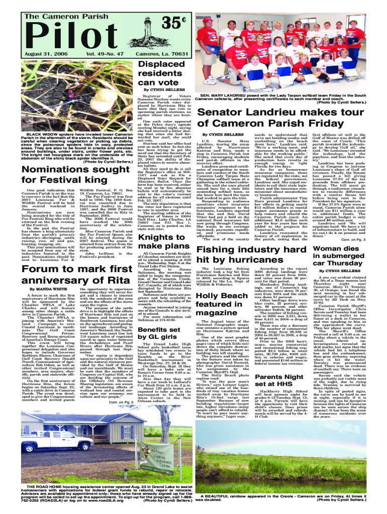 Fillable Online Cameron Parish Registrar of Voters Election Information