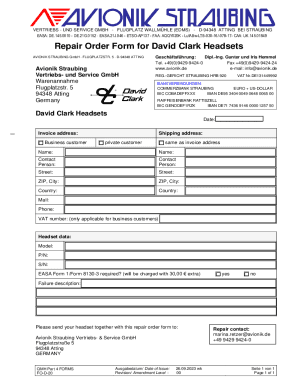 Repair Order Form for David Clark Headsets