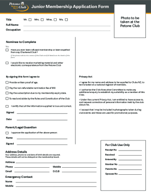 PETONE WORKING MEN'S CLUB JUNIOR MEMBERSHIP ...