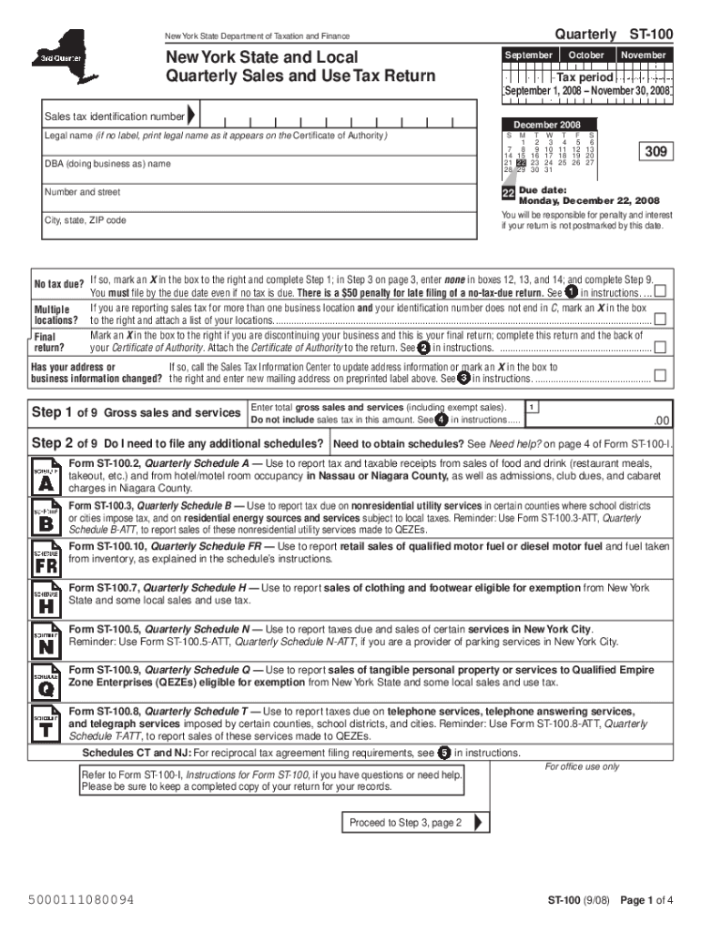 Fillable Online Form ST1009/08 New York State and Local Quarterly