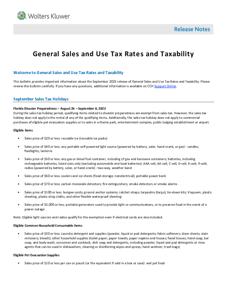 Fillable Online General Sales and Use Tax Rates and Taxability CCH
