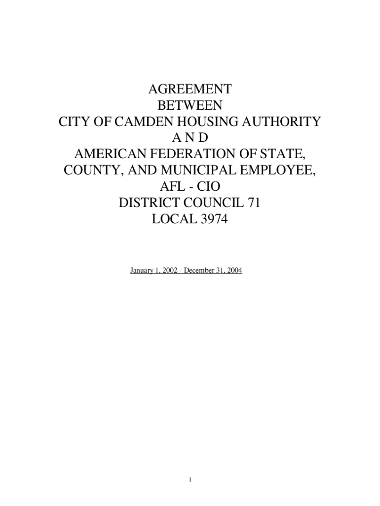 Fillable Online agreement between city of camden housing authority and