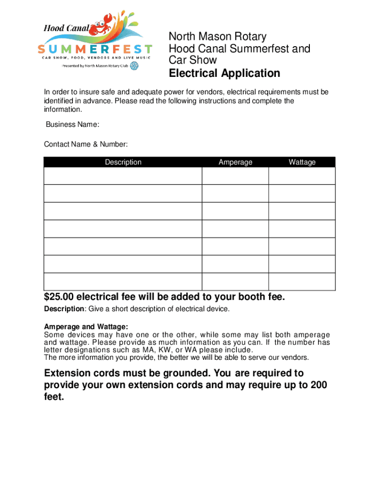 Fillable Online North Mason Rotary Hood Canal Summerfest and Car