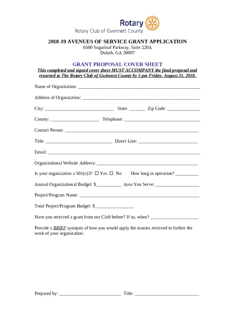 2019 GRANT APPLICATION COVER SHEET Doc Template pdfFiller