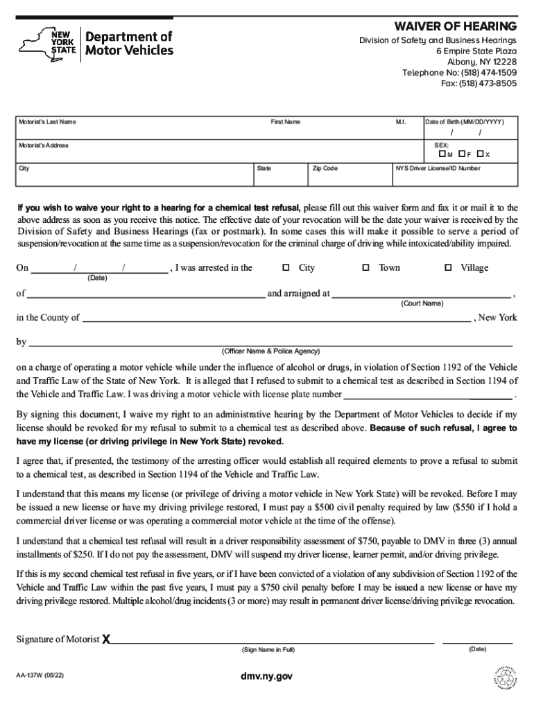 WAIVER OF HEARING Preview on Page 1