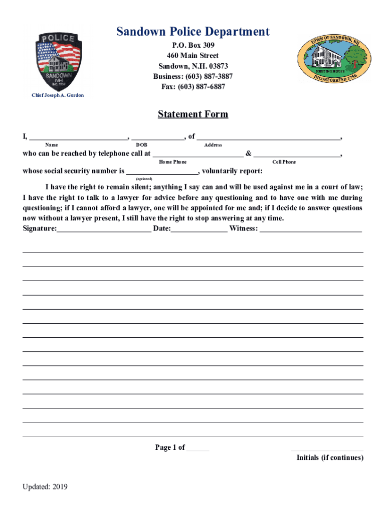 Fillable Online Sandown Police Department, NH, Arrests Records, Jail