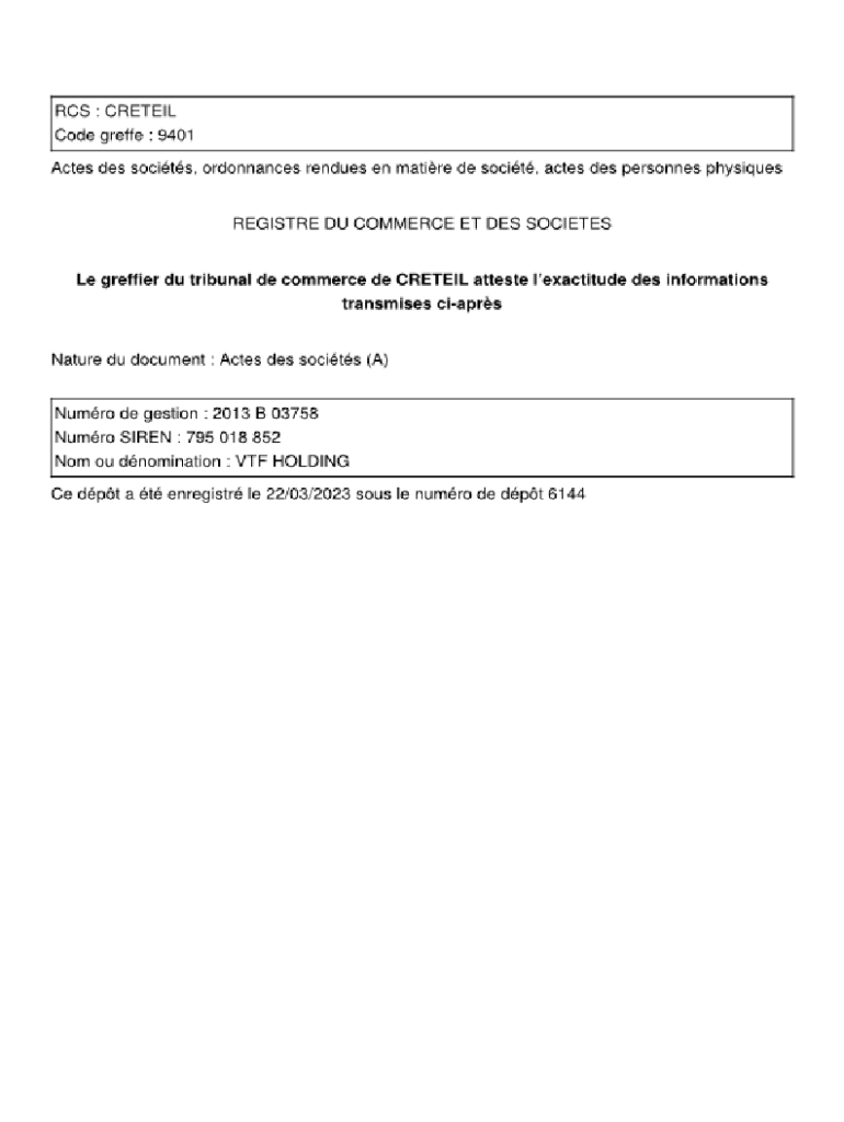 Remplissable En Ligne Le commissairela transformation pour SARL et SAS