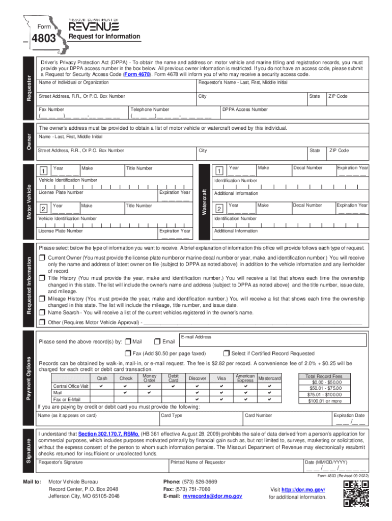 Form 4803 - Missouri Department of Revenue Preview on Page 1