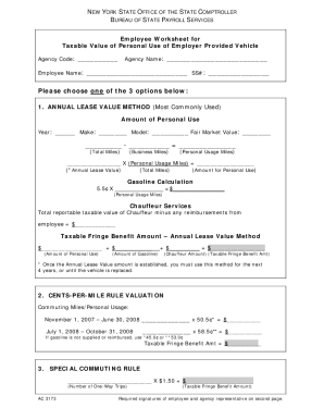 Fillable Online Employee Worksheet for Taxable Value of Personal Use of