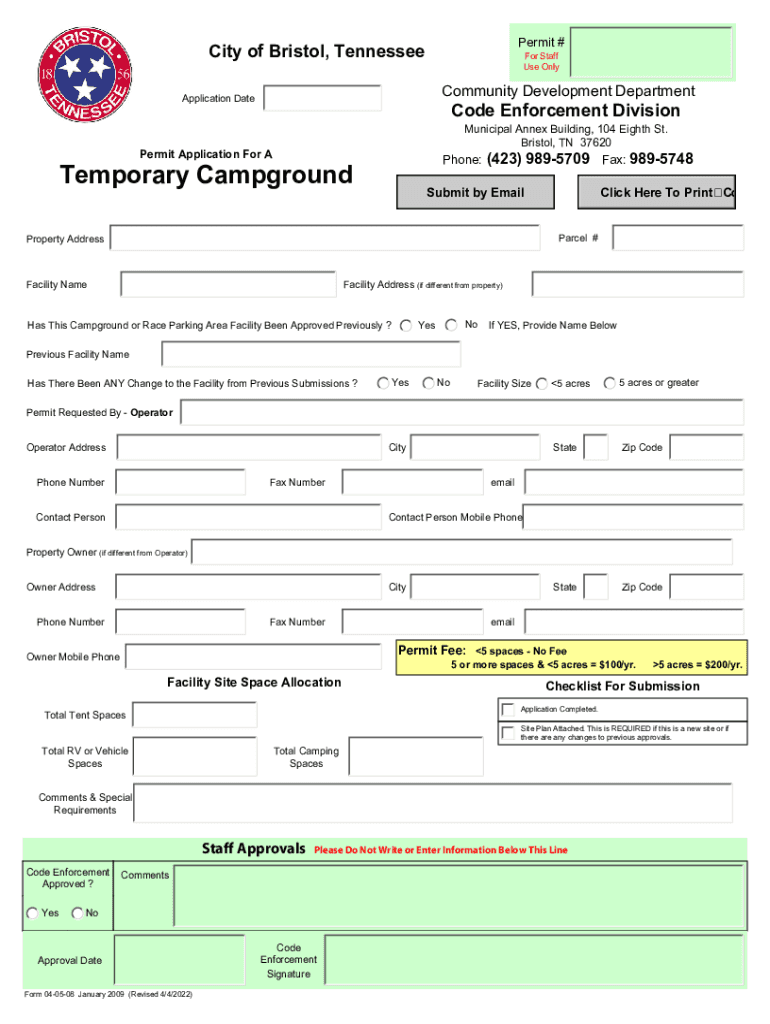 Fillable Online Temporary Campground Permit Fax Email Print pdfFiller