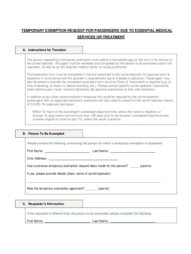 Fillable Online Free fillable TEMPORARY EXEMPTION REQUEST FOR Fax