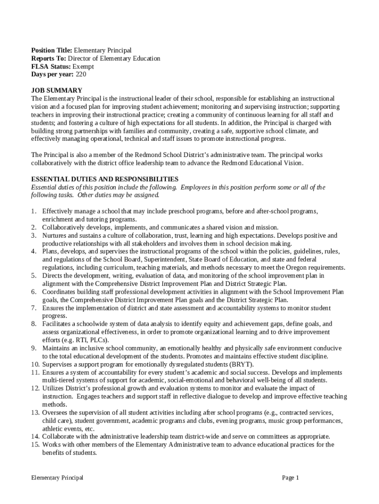 JOB TITLE Principal, Elementary STATUS Exempt Doc Template