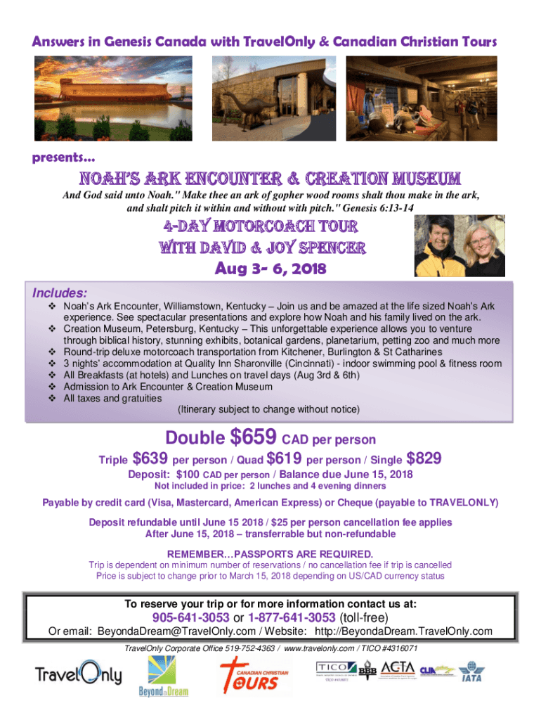 Fillable Online presents NOAH'S ARK ENCOUNTER & CREATION MUSEUM Fax