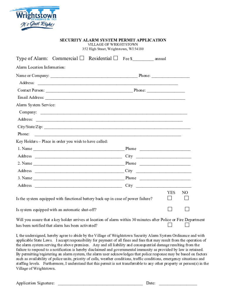Fillable Online Security Alarm Permit Form Fax Email Print pdfFiller