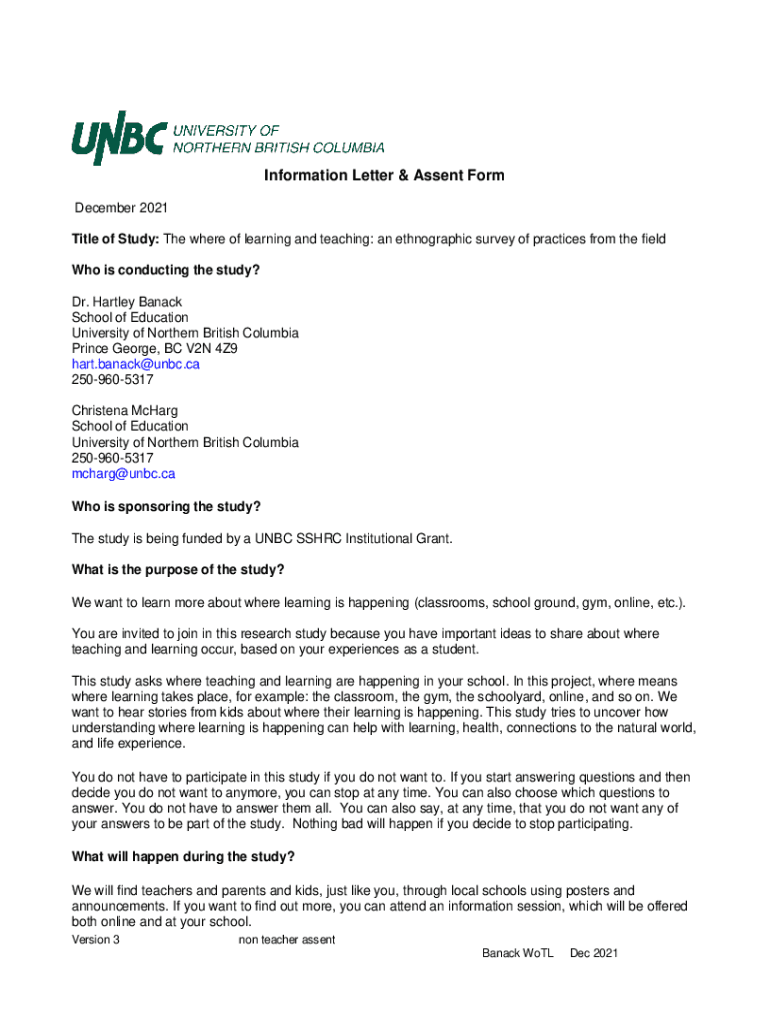 Fillable Online Information Letter & Assent Form Fax Email Print ...
