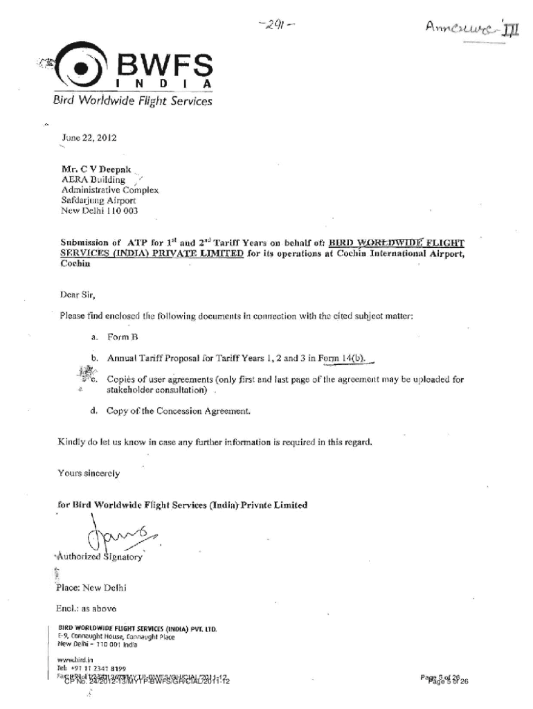 Fillable Online aera gov Multi Year Tariff Proposal submitted by M/s