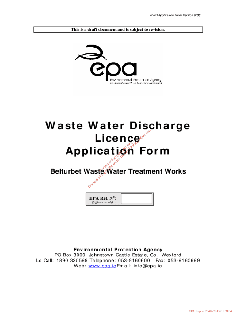 Fillable Online Waste Water Discharge license form for Belturbet