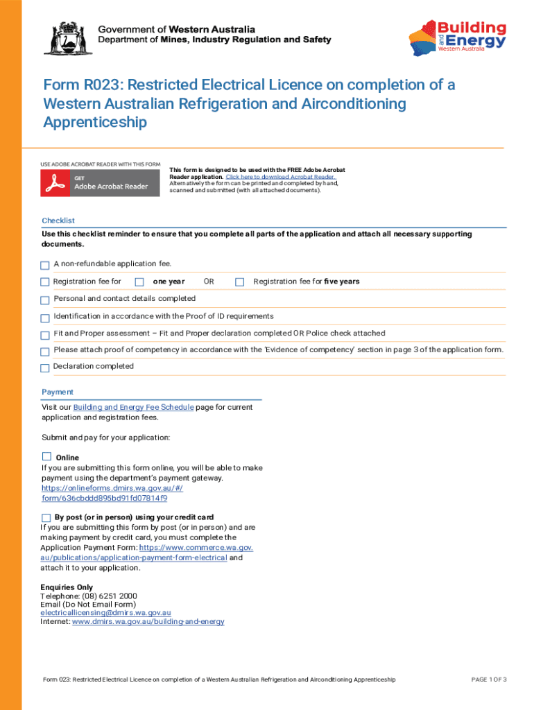 Fillable Online Restricted electrical licence on completion of a