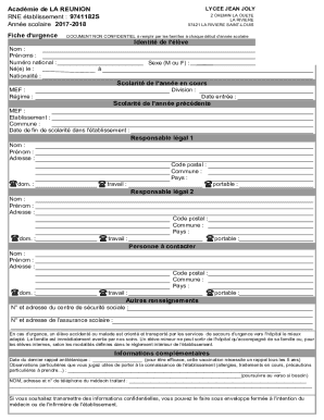 Fiche d'urgence Identit de l'lve