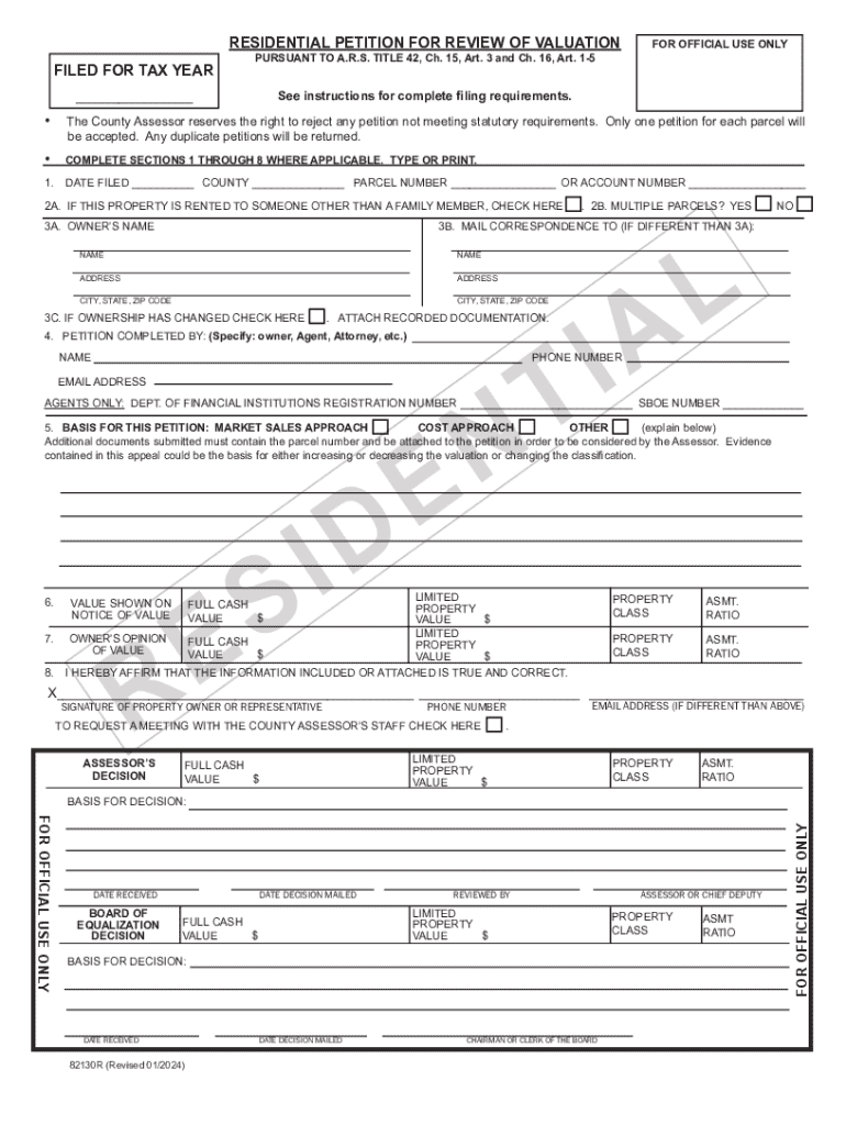 Residential Petition for Review of Valuation Preview on Page 1