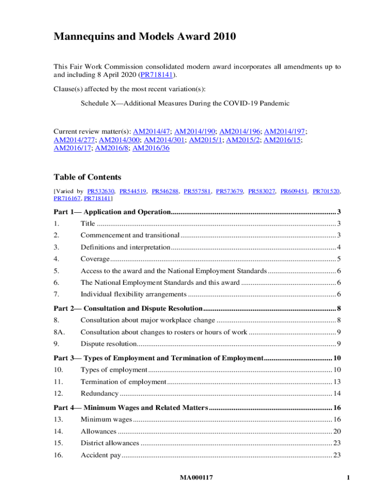 Fillable Online Mannequins and Models Award MA000117 Fax Email Print