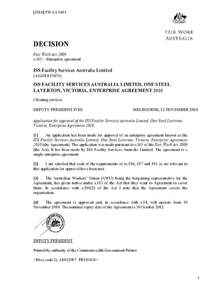 Fillable Online Cleaning Services Award MA000022 Fax Email Print