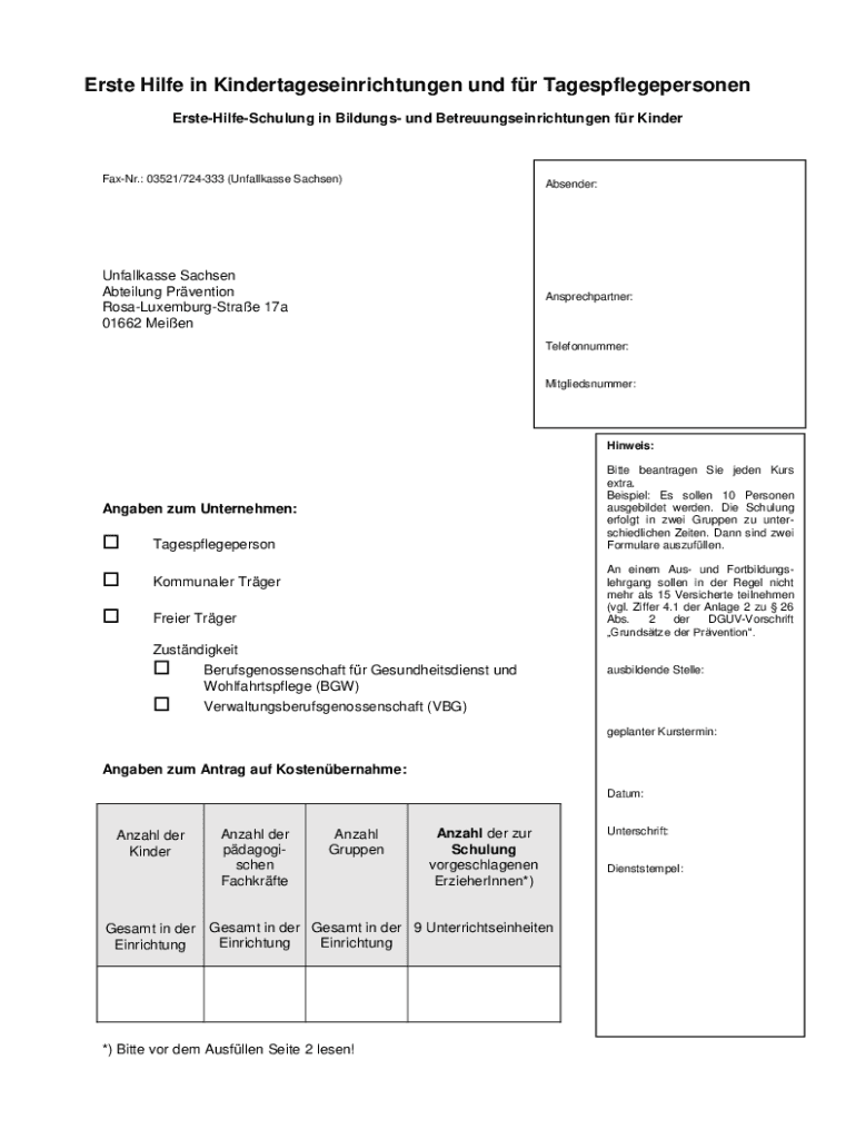  Ausfüllbar Online Antrag auf Kostenbernahme der Ersten Hilfe in Kitas Illustration 