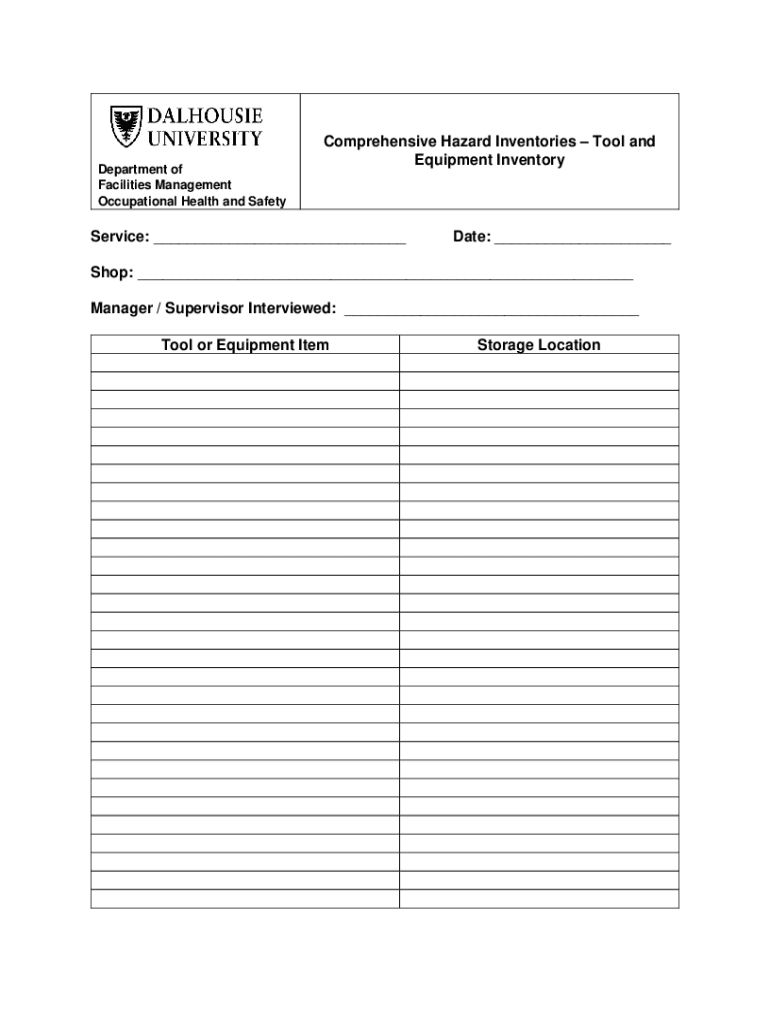 Fillable Online Hazardous Tool and Equipment Inventory Form Fax Email ...