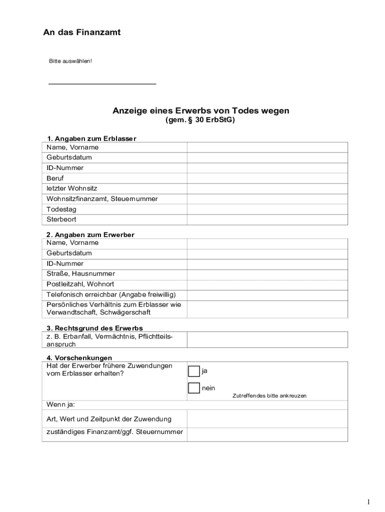 Anzeige eines Erwerbs von Todes wegen Preview on Page 1