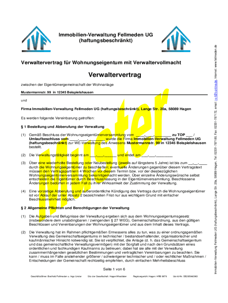 Ausfüllbar Online Verwaltervertrag fr Wohnungseigentum mit