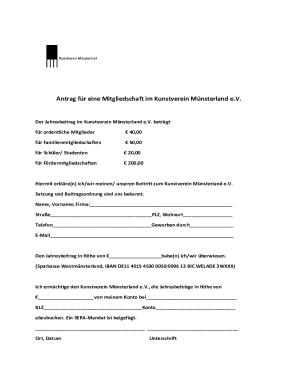 Antrag fr eine Mitgliedschaft im Kunstverein Mnsterland e