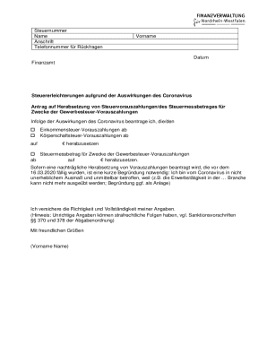 German Tax Reduction Application for Coronavirus Impact