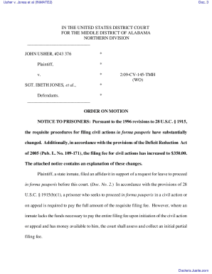 Fillable Online ORDER granting 2 Application to Proceed Without ...