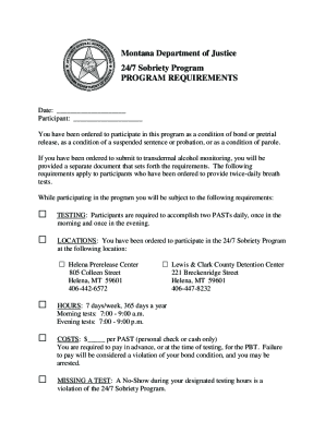 Free fillable Montana Department of Justice 24/7 Sobriety ...