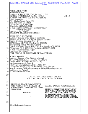 Stipulated Final Judgment For Permanent Injunction and Settlement of Claims as to Defendants Brandon Moreno and Cresidis Legal, a Professional Corporation. Stipulated Final Judgment For Permanent Injunction and Settlement of Claims as to Defendants B