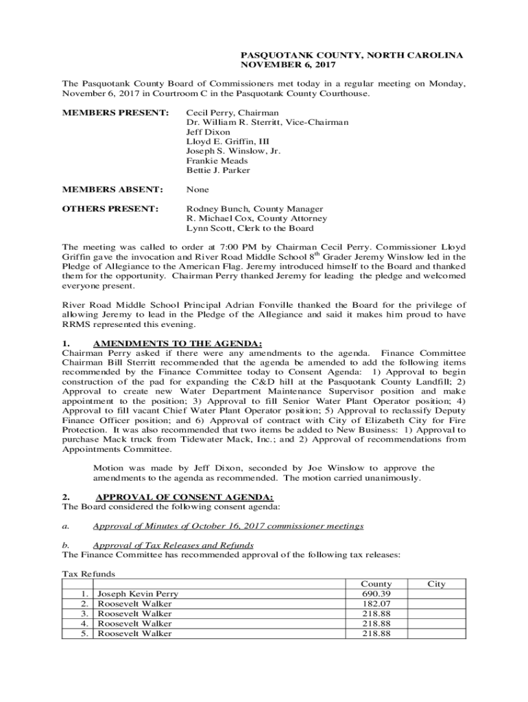 Fillable Online November 6, 2017 in Courtroom C in the Pasquotank